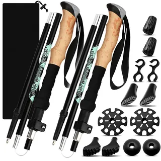 PQETBV Wanderstöcke Faltbar Damen und Herren, Nordic Walking Stöcke, Walking Stöcke Trekkingstöcke mit 6 Paar Gummipuffers für Trekking