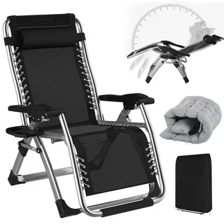 BYYBOU Sonnenliege Liegestuhl Klappbar Gartenliege Wetterfest mit Auflage, Strandliege Klappbar Leicht Bäderliege Saunaliegen Kippliege, Relaxsessel Garten mit Fußteil Balkon Liegestuhl - Silber