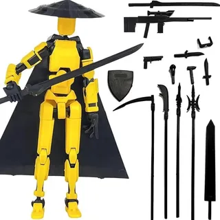 ASQzhuLIWing T13 Actionfigur 3D gedruckt mehrfach gelenkig beweglich Lucky13 Dummy 13 Actionfigur Titan13 beweglicher Roboter 13 Stop Motion Figuren Schreibtischdekoration Geschenk für Sammler (Gelb)