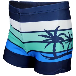 Aquarti Badehose mit Motiv – Schwimmhose Jungen Enganliegend, Badehosen für Jungen Schnell Trocknend, Farbe: Dunkelblau/Grün/Palmen, Größe: 140 - 140