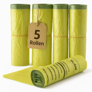 BigDean 5 Rollen Gelbe Säcke 65 Stück) mit Zugband, 90 Liter, 15μ μm