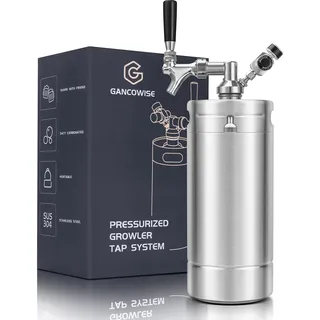 Gancowise Mini-Fass-Growler, Druckspendersystem mit selbstschließendem Design, hält Kohlensäure und frisch für selbstgebrautes Bier und Fassbier