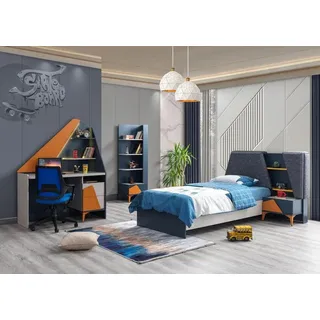 JV Möbel Schlafzimmer Set Kinderzimmer Bett, Nachttisch Schreibtisch, Buecherregal blau