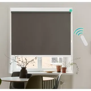 Grandekor Elektrisches Verdunkelungsrollo Klemmfix Dunkelgrau 90 x 150cm(BXH), Thermorollo ohne Bohren, Fensterrollo mit Fernbedienung, Motorisiert... - Dunkelgrau