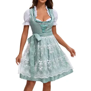 Dirndl Damen Midi Trachtenkleid Trachtenmode Dirndlkleider Trachtenrock Spitze Swing Kleid Traditionelles Halloween Kleider für Karneval Oktoberfest Party Kostüm Besondere Anlässe - S