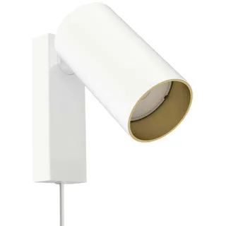 Licht-Erlebnisse Wandlampe mit Schalter Kabel Weiß Gold verstellbar GU10 Weiß-Gold, zielgerichtet, Schlafzimmer, Wohnzimmer, Spot Strahler, Wandlampe schwenkbar