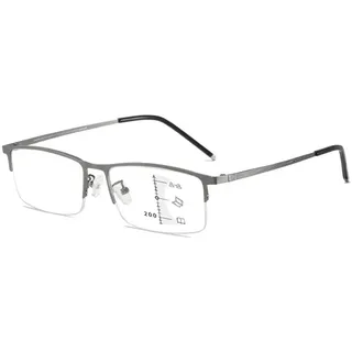 VEVESMUNDO Titan Gleitsicht Lesebrille mit Blaulichtfilter - Herren Damen Multifokale Progressive Metall Gleitsichtbrille für Nah und Fernsicht (Grau, 1.5)