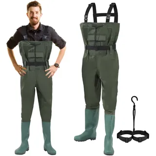 Izrielar Wathose wasserdicht, 70D Nylonverbund, PVC, Angelhose, mit rutschfesten Gummistiefeln, für Männer und Frauen, Teichhose, für Baustellen