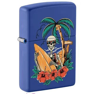 Zippo Sturmfeuerzeug - Surfer Skull, Royal Blue Matte, Color Image - Nachfüllbar - Wiederverwendbar - Windfestes Design - Geschenkbox - Made in USA