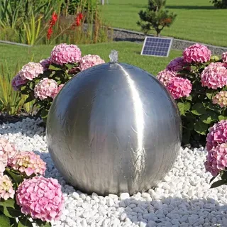 CLGarden Edelstahl Kugel Springbrunnen 48 cm mit Solarpumpe, Akku und LED, Solar Gartenbrunnen für Garten und Terrasse - Silber
