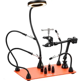 Vevor Löthilfe Dritte Hand, Magnetische Lötstation, mit 3-facher LED-Vergrößerungslampe, 4 Leiterplattenhaltern & 360-Grad-Heißluftpistolenhalter,