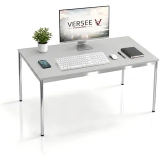 Versee Schreibtisch Grau, Holzwerkstoff, Rechteckig, Rundrohr, 75x75.5x140 cm Arbeitszimmer, Schreibtische, Bürotische