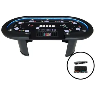 Home Deluxe Pokertisch mit LED-Beleuchtung inkl. Pokerkoffer CASINO - Für 9 Personen