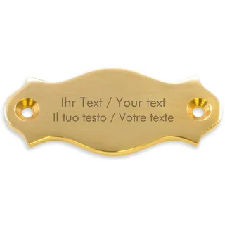 Kleines Messingschild mit personalisierter Gravur - 62 x 22 mm, geschwungen - Türschild, Namensschild, Klingelschild aus Messing mit eigenem Text