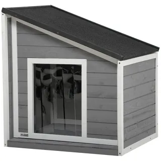 PawHut Hundehütte wetterfestes Hundehaus 71 x 58 x 53/77 cm Holz Grau