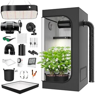 TOPRON Growzelt Komplettset Led Grow Tent Kit 200W LED Vollspektrum Grow Lampe Dimmbar, 120x120x200cm GrowZelt Kit Komplettes Hydroponics Grow Tent Complete Set (120x120x200cm)