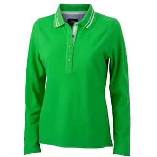Damen Langarmpolo - Farbe grün, weiß - Größe S