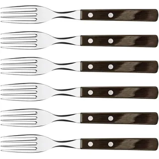 Tramontina Steakgabel, Pizzagabel, 6-teiliges Set, Rostfreier Edelstahl, Holzgriff Braun, FSC-zertifiziert, Spülmaschinenfest