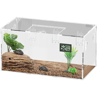 Giznzg Reptilien Terrarium Tank,Schnecken Terrarium Groß,Acryl Transparente Reptilien Insekten Futterbox mit Temperatur Hygrometer,Spinnen Terarium,Reptiliens Aufzuchtbox (Reptile-Tank-S(No Tray))