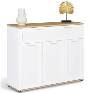 IDMarket - Anrichte 100 cm VITO 3 Türen und 1 Schublade weiß und Holzplatte