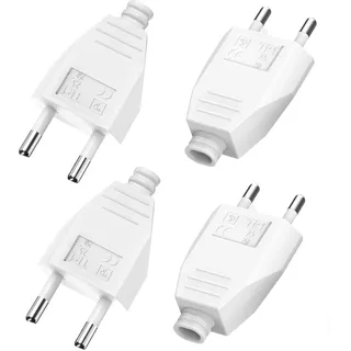 Eurostecker, 4 Stücke Flachstecker, Eurostecker Flach, Stromstecker (250V, 2.5A), Schuko Stecker 2 polig, Stecker Flach, Euro Stromstecker zum Ersatz