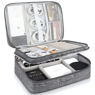 Elektronik Tasche Reise Kabeltasche Organizer, 3 Layer Ladekabel Technik Tasche Waterproof Cable Bag für Reisekabel, Handyladekabel Ladegerät, Powerbank, Tablet (Grau)