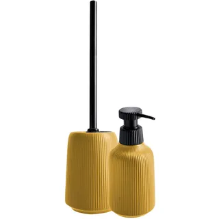 KADAX Badezimmer Zubehör Set, Modernes Badzubehör, Badaccessoires aus Keramik, Bad Accessoires (Gelb: Seifenspender, WC-Bürste)