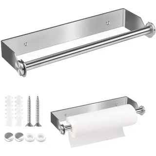 Küchenrollenhalter Wand, 28CM Küchenrollenhalter, Edelstahl Küchenpapierhalter, Halter Küchenrolle Wandmontage, Papierrollenhalter mit Schrauben für Küche Schrank Wohnzimmer Bad - Silber