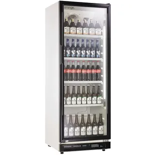 orange. orange 360L Getränkekühlschrank (Flaschenkühlschrank) mit Glastür. Abschließbar. weiß/schwarz. Freistehender Getränkekühlschrank.