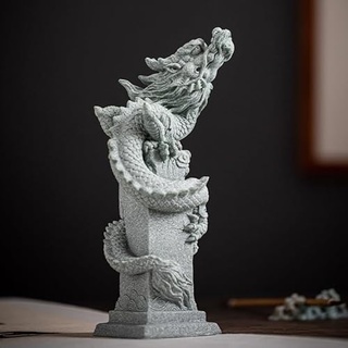 Pevfeciy Chinesische Drache Figuren Deko Asiatische Statue aus Marmorit für Schreibtisch Deko & Büro, Steinstatue,M