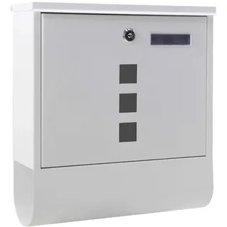 Wiltec Briefkasten mit Zeitungsrolle, weiß, 305 x 95 x 335 mm, Wandbriefkasten mit Namensschild, Sichtfenstern, Schloss und Zeitungsrolle, Postkasten aus pulverbeschichtetem Stahl