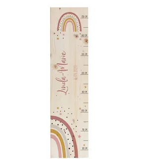Striefchen® Messlatte für Kinder mit Namen aus Holz für Kinderzimmer mit niedlichen Motiven Messleiste Regenbogen Rosa