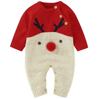 Baby Strampler Weihnachten Weihnachtsoutfit,Strampler Junge Mädchen,Neugeborenes Santa Rentier Gestrickte Schlafstrampler Weihnachts Party Kleidung Set