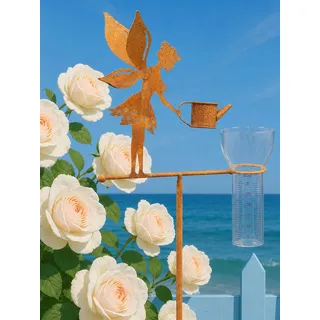 Pommerntraum ®| Regenmesser Elfe Fee Gartendeko Gartenstecker Wetterstation | Niederschlagsmesser Pluviometer Edelrost Dekofigur Zauberfee Gartendekoration Feengarten Gartenaccessoires Elfengarten (Elfe)