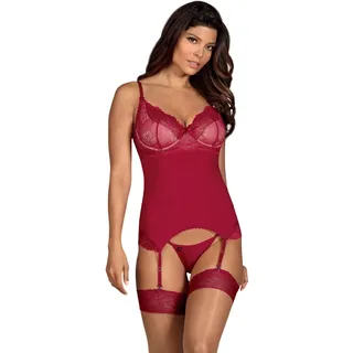 Strapshemd plus String „Rosalyne“ mit Spitze, rot, S/M