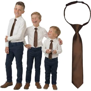 DonDon Kinder-Krawatte Dunkelbraun vorgebunden & verstellbar mit Clip in drei Längen für Kleinkinder, Kinder und Jugendliche für Hochzeit, Taufe & Kommunion - 32 cm | 110 - 135 cm Körpergröße (6 - 8 Jahre)