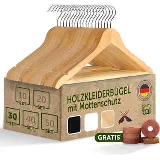 Blumtal Kleiderbügel Holz 30er Set - Holzbügel mit 360° drehbarem Metallhaken - Bügel aus robustem Holz mit Zedernholz Mottenschutz - Naturbelassen