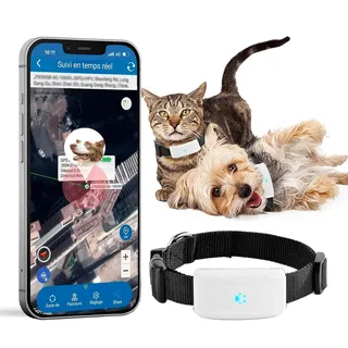 Hund GPS Tracker, Mini GPS Tracker Ohne ABO für Hunde und Katzen Tracker mit Wasserdicht Echtzeit-Tracking & Positionsverlauf Tracking GPS Halsbänder kostenloser App, Tracking Standort von Haustieren