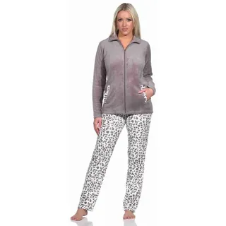 normann Damen Hausanzug Homewear aus Coralfleece im Animal Look, Farbe:braun, Größe:48/50 - 48-50