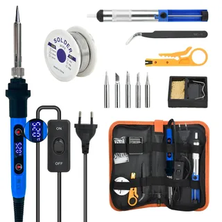 Lötkolben Set 80W LCD - Lötkolben mit Temperatur Einstellbar 180-480°C Lötkolben mit Ein/Aus Schalter, Lötwerkzeug mit 5 Lötspitzen, Hochwertiges Löten & Reparieren - Soldering Iron for DIY