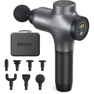 Mebak 3 Massagepistole Massage Gun Muskel Massagegerät 3200U/min 12MM Amplitude Elektrisches Handmassagegerät Faszien Tiefengewebe Tragbares für Nacken Rücken Körper mit 7 Köpfen 5 Stufen 2600mAh Akku