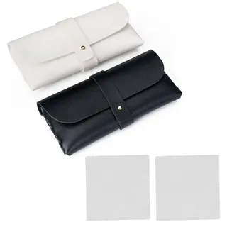 WUDQIJI Brillenetui Weich Brillenbox 2 Stück Sonnenbrillen Etui Brillentasche Hardcase Brillenetui Sunglasses Case Lesebrillenetui mit Brillenputztuch PU Leder Unisex(Schwarz, weiß) - Einheitsgröße