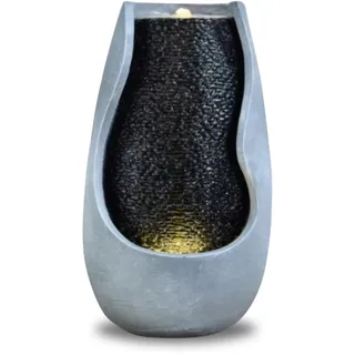 Zen'Light Zimmerbrunnen oder moderner Gartenbrunnen XL Molly-Zen Dekor Ideal für Meditation und Entspannung-Großer Brunnen Wasserwand LED Streifen Weiß-H 60cm, ø 32cm, Harz, Grau, 32 x 60 cm