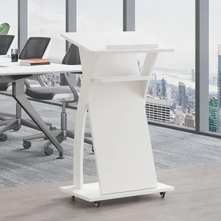 Holz Stehpult Rednerpult Mobil Stehtisch Rollbar Rollen Schublade, Compact Stehend Schreibtisch Für Lesung(Color:White)