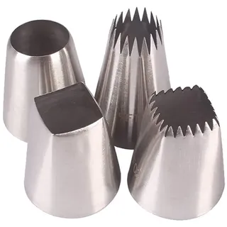 Spritztüllen-Set, große Spitzen mit französischer Sterntülle für Eclairs Churros Meringue, quadratische Spritztülle und extra große, runde Spritztülle für Kuchen, Cupcakes, Kekse