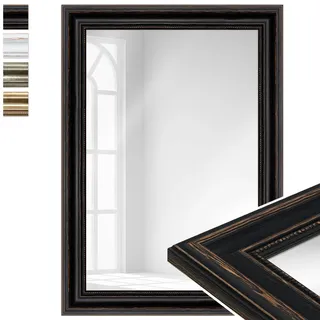 WANDStyle großer Spiegel Schwarz, Barock Spiegel, großer Wandspiegel Vintage 50x70 cm, Hängespiegel groß, Badspiegel Holz, Flurspiegel Wand, Standspiegel, Mirror H550 - Made in Germany