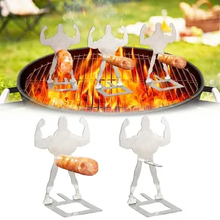 xinrongda 2 Stück Grillwursthalter Aus Edelstahl, Lustiger BBQ Hotdog Bratwurst Halter, Kreativer Stehender Mann Wurst Grillständer, Tragbar Hot Dog BBQ Tools Für Outdoor Camping Kochzubehör
