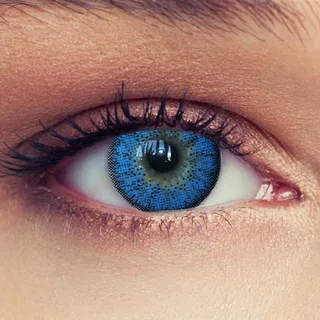 DESIGNLENSES blaue Kontaktlinsen, 1 Paar/ 2 St. mit Stärke natürlich wirkende Monatslinsen, gut deckende Farbe + Aufbewahrungsbehälter "Natural Aqua" -5,50
