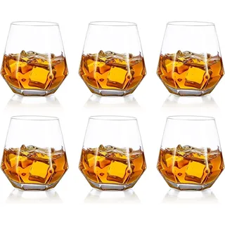 6er-Set Wassergläser Weißweingläser Trinkgläser, Whisky Glas Tumbler Timeless im Diamond-Design, Gekipptes Scotchglas 300 Ml Whiskyglas Glaswaren Für Bourbon/Rum/Bar Tumbler