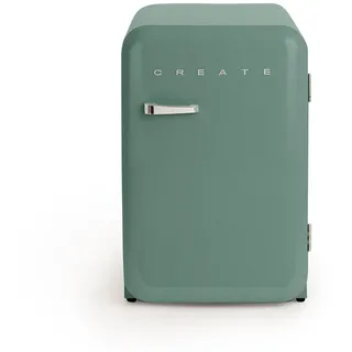 CREATE / RETRO FRIDGE 83.5 SILVER/Kühlschrank in Salbeigrün, Griff Silber / 98W, niedriger Verbrauch, 2 Ablagen, Temperaturregler, Flaschenhalter, 56x54x84cm